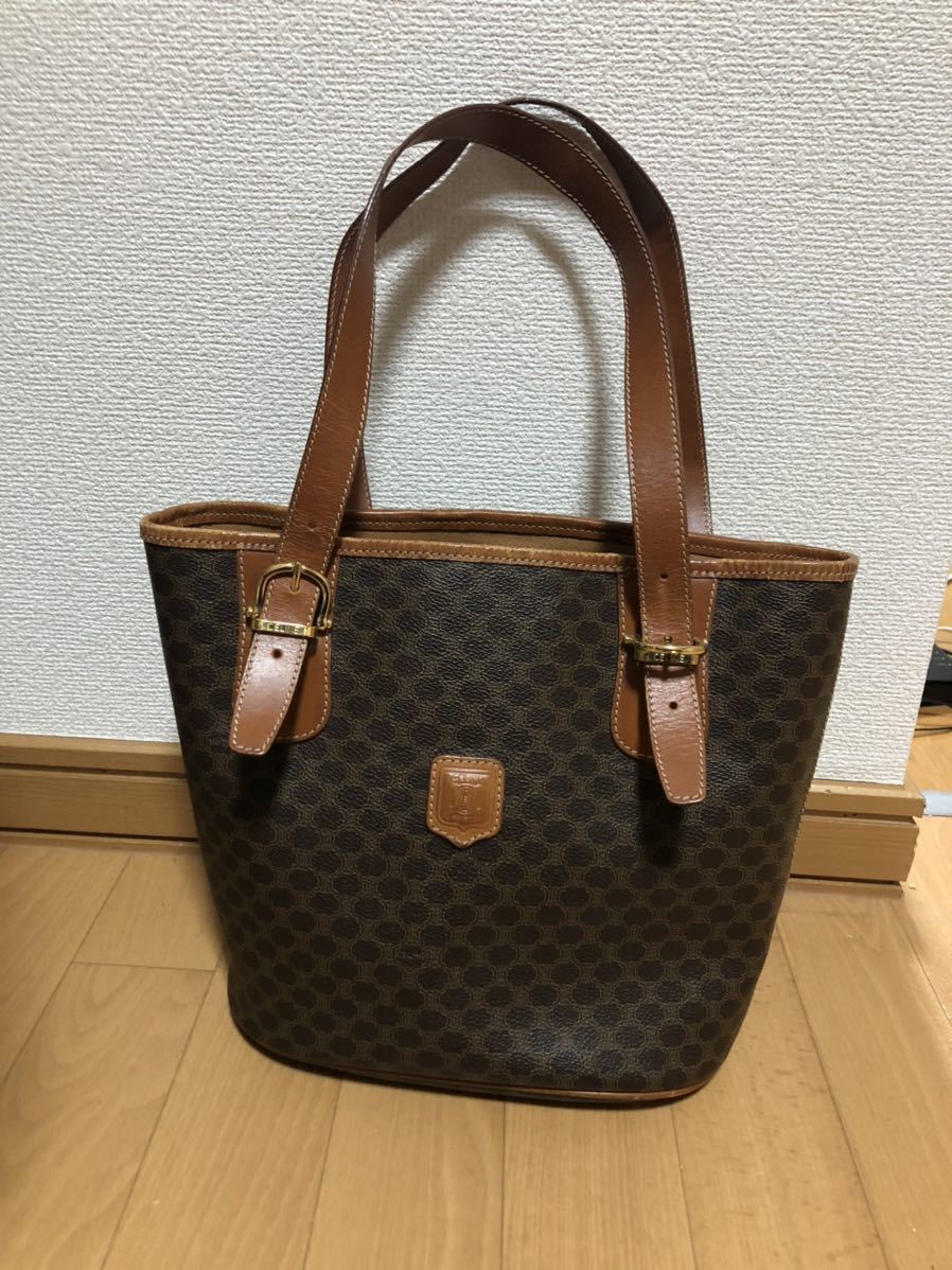CELINE マカダム 柄 トートバッグ ヴィンテージ ハンドバッグ ブラウン 