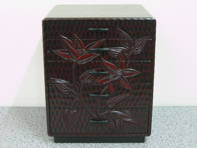 鎌倉彫 引き出し5個 隠れ引き出しあり 鎌倉彫 小物入れ