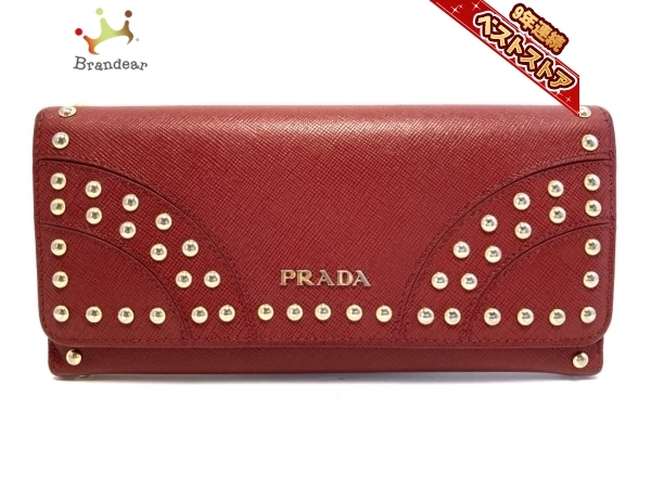 プラダ PRADA 長財布 - レザー×金属素材 レッド スタッズ 財布