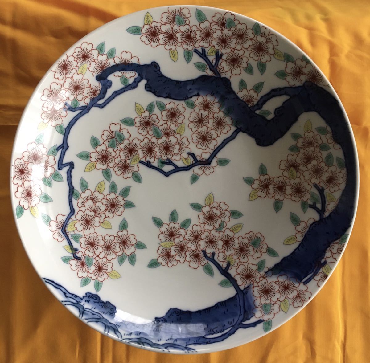 色鍋島高台皿揃 船津彩雲作 桜文 大皿1枚 伊万里焼 古