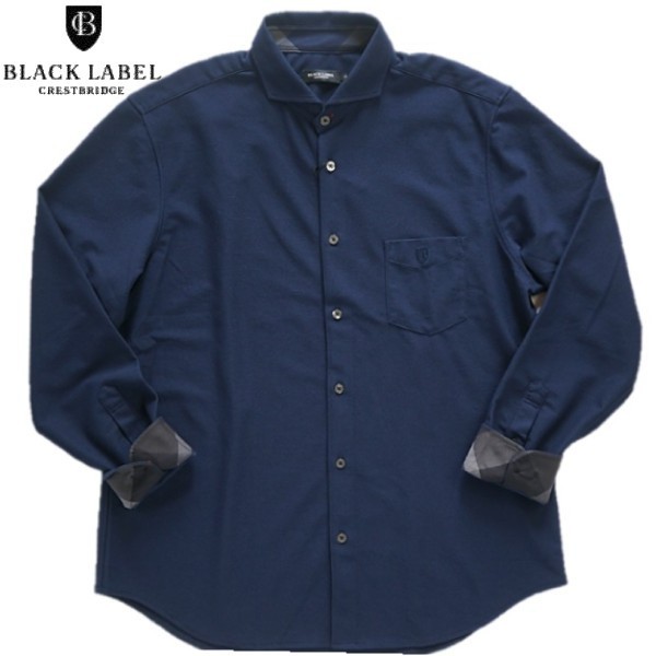 新品 ブラックレーベルクレストブリッジ ジャージーカッタウェイカラー長袖シャツＬネイビー（紺）BLACK LABEL ストレッチスプリング春夏
