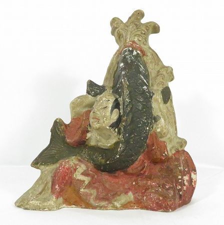 江戸期　土人形　鯉の滝登り　鯉掴み　郷土玩具 6☆古玩具/伝統工芸【土人形 「鯉掴み/鯉つかみ/鯉の滝登り」】