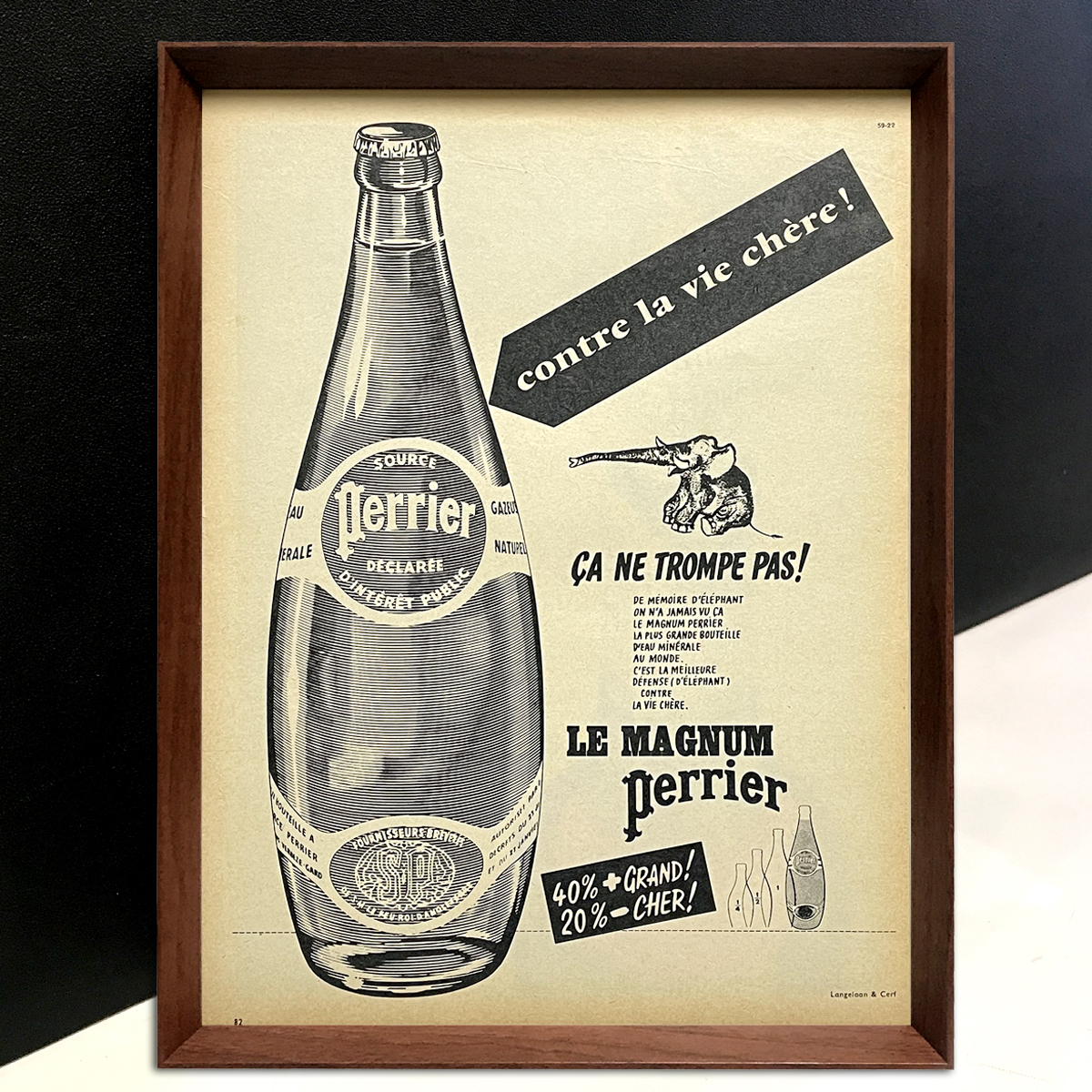 1960年代 ペリエ 雑誌 広告 ヴィンテージ : フランス ポスター 額付 
