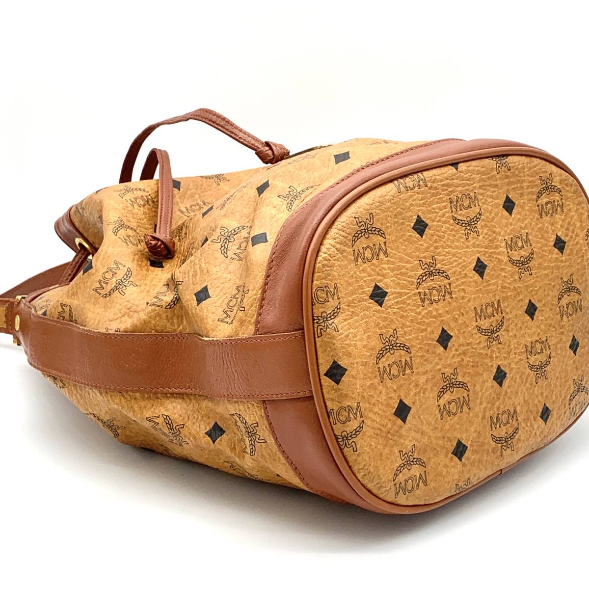 1円 美品 MCM エムシーエム レザー ブラウン 巾着ショルダー