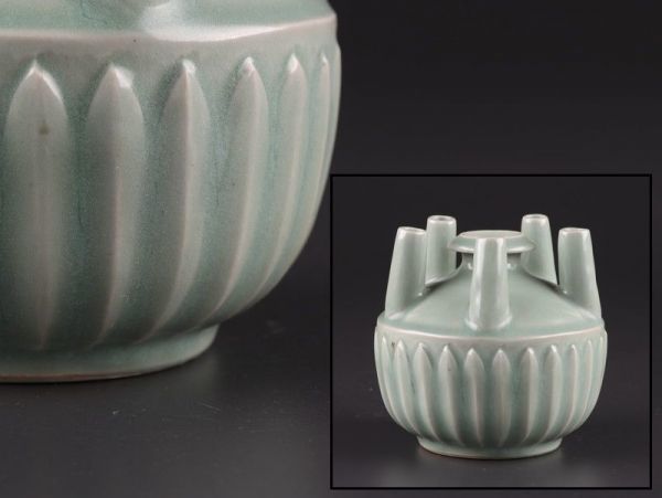 古美術 朝鮮古陶磁器 高麗青磁 扁壷 時代物 極上品 初だし品 a7760