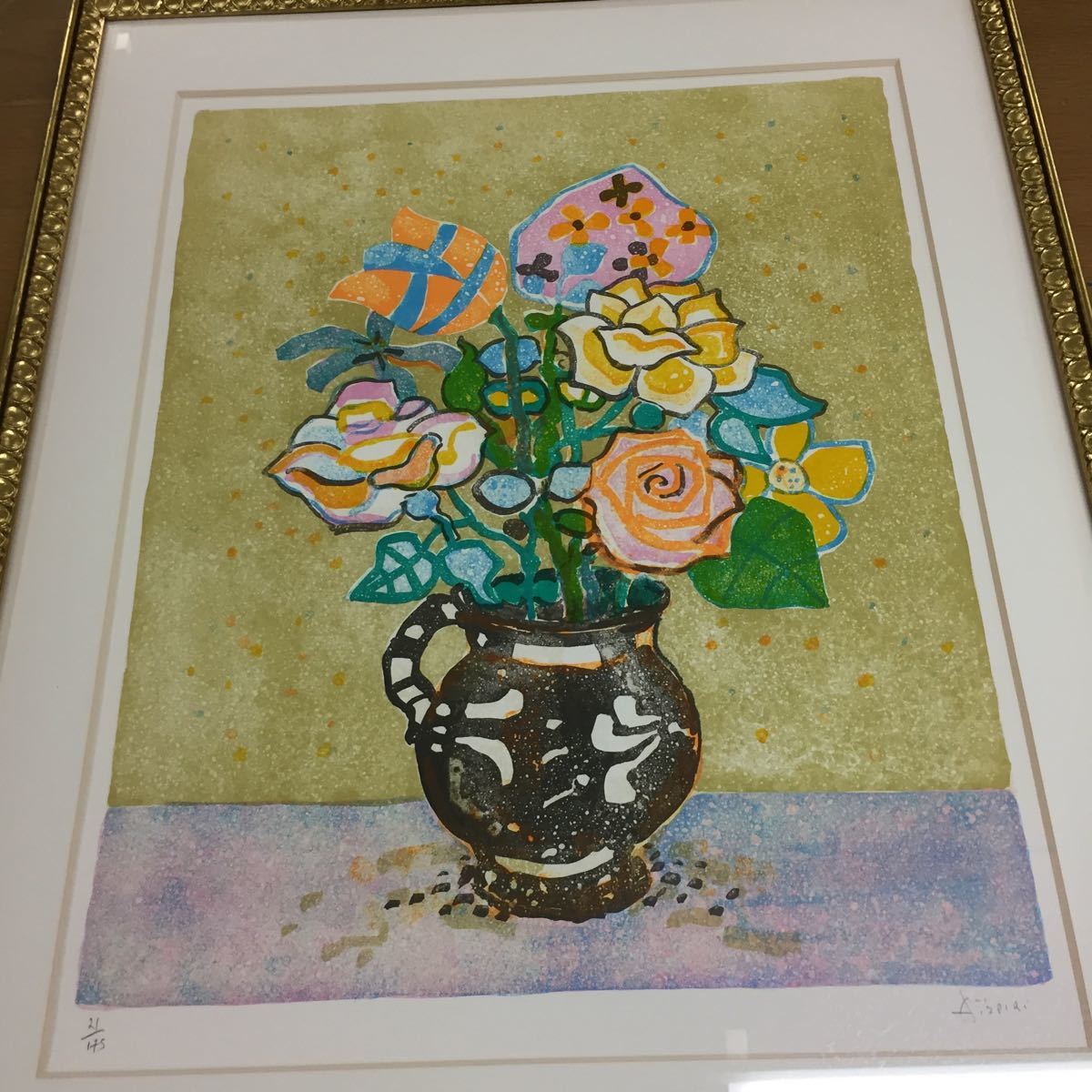 ポール・アイズピリ 「ブルーバックの花束」 Paul Aizpiri リトグラフ