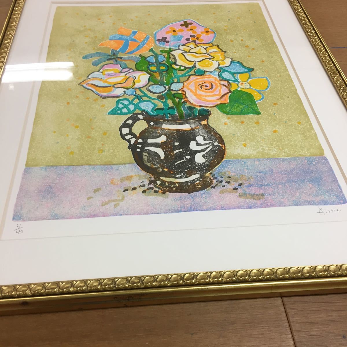 ポール・アイズピリ 「ブルーバックの花束」 Paul Aizpiri リトグラフ