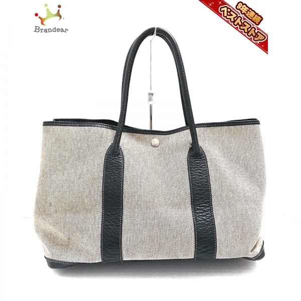 エルメス HERMES ガーデンパーティPM トワルアッシュ×レザー ベージュ