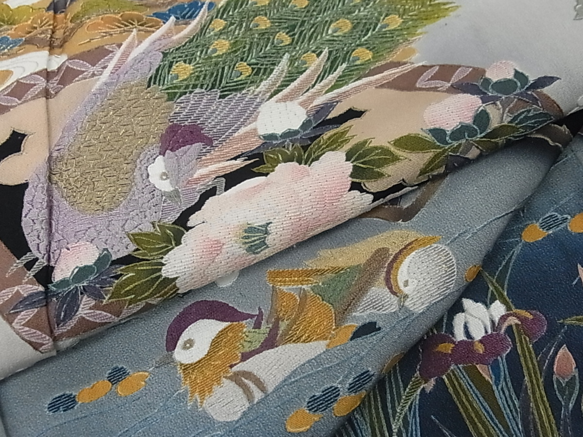 黒留袖 美品 秀品 向かい鳥 華文 金彩 蘇州刺繍 黒 袷 身丈160.5
