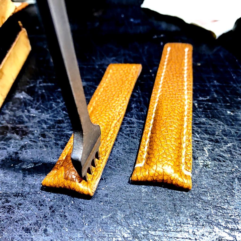 ブライトリング BREITLING レザーベルト ラグ幅 22mm／20mm Dバックル用 本革シュリンク　キャメル_10