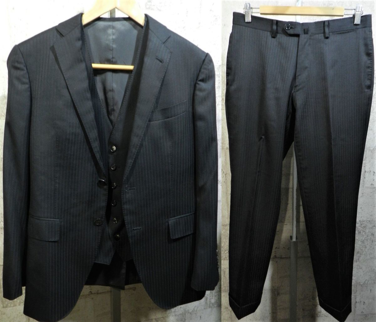 ストレッチ 3ピース スーツ SUIT THE セットアップ ネイビー 美品
