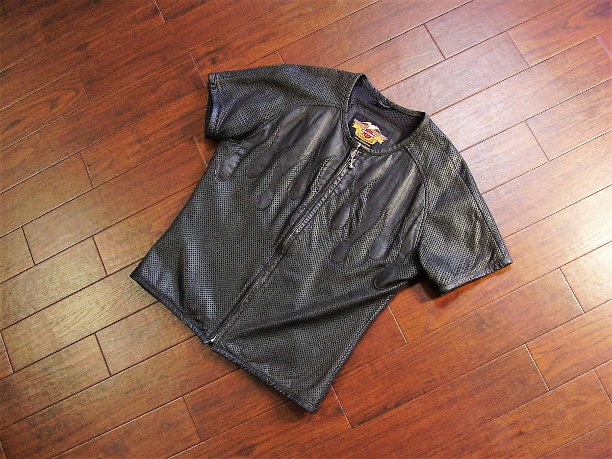 【数量限定，定番人気】 Ｅ24 HARLEY DAVIDSON ハーレーダビッドソン パンチングレザー ベスト sizeM(ベスト)｜売買されたオークション情報、yahooの商品情報をアーカイブ公開 - オークファン ベスト
