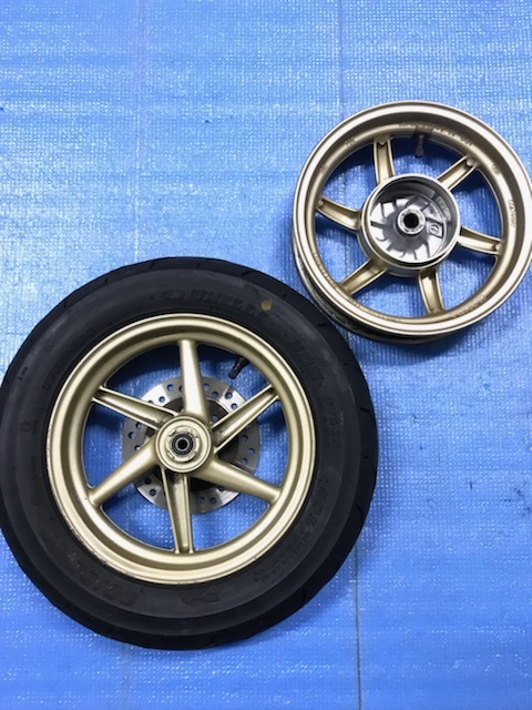 □AF35 ライブディオZX 純正 F/R金ホイール タイヤ付 中古品 レストア