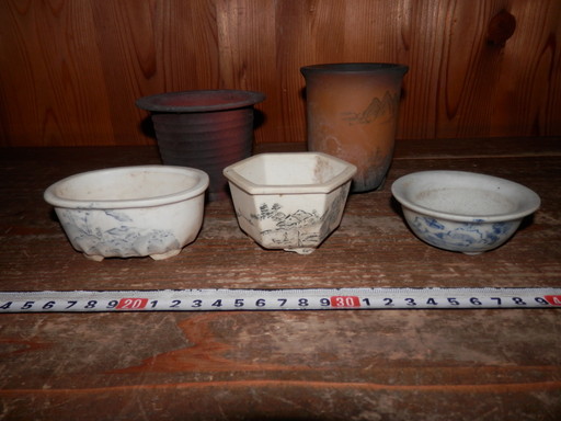 小品盆栽鉢 古手 「文山」3鉢 「伊万里」 山水図柄 「梅香」5鉢