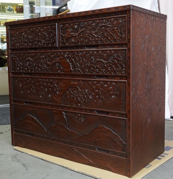 M4007【高級民芸家具】軽井沢家具 大阪屋家具店製造 天然木四面手彫り4