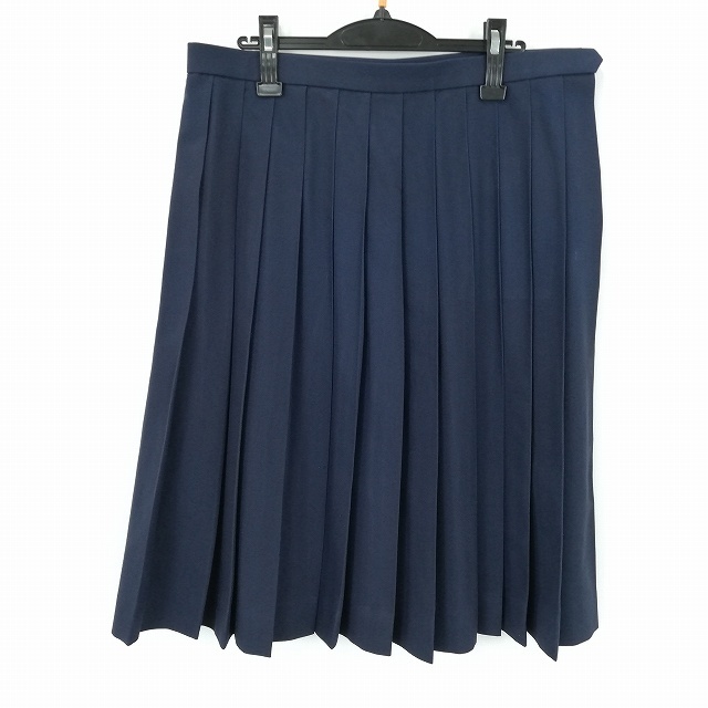 1円 スクールスカート 大きいサイズ カンコー 学生服 夏物 24車ヒダ w84-丈69 中学 高校 プリーツ 制服 女子 中古 紺 ランクC HK9130