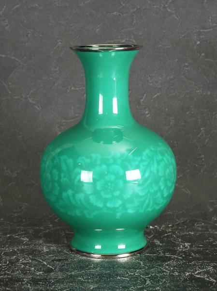 真作】【WISH】安藤七宝「七寳翡翠玉釉牡丹唐草文花瓶」大型作品 七宝