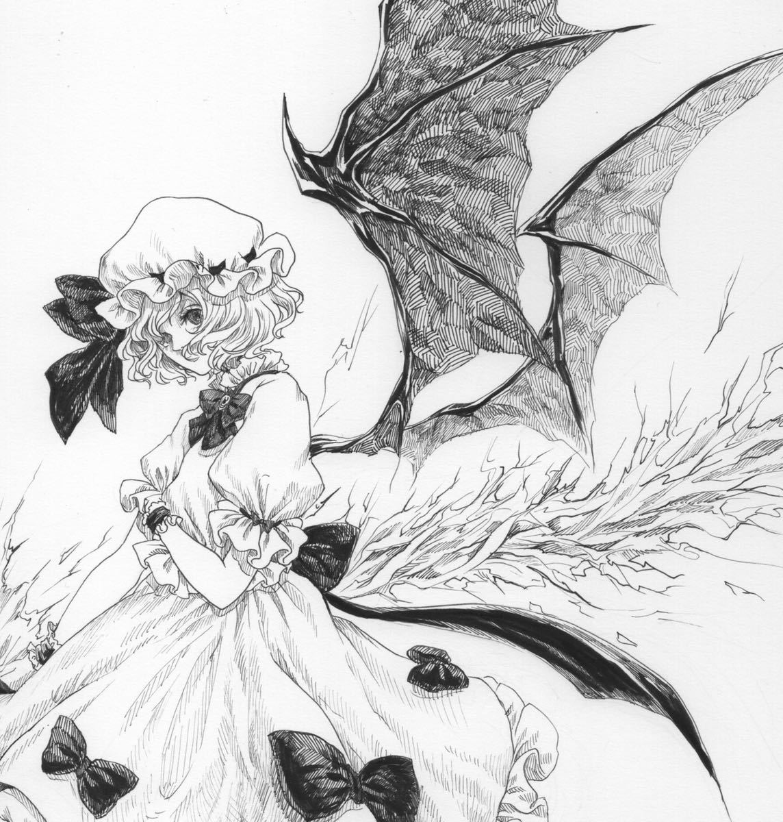 同人手描きイラスト 東方project レミリア スカーレット ペン画 モノクロ 手描きイラスト 売買されたオークション情報 Yahooの商品情報をアーカイブ公開 オークファン Aucfan Com