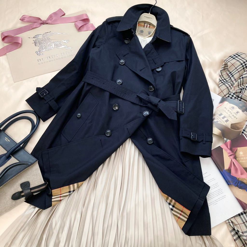 超美品◆バーバリー 大きいサイズ ITA46/48/XL-3L 「ケンジントン」濃紺トレンチコート BURBERRY 現行品近年モデル 英国製 通勤 フォーマル