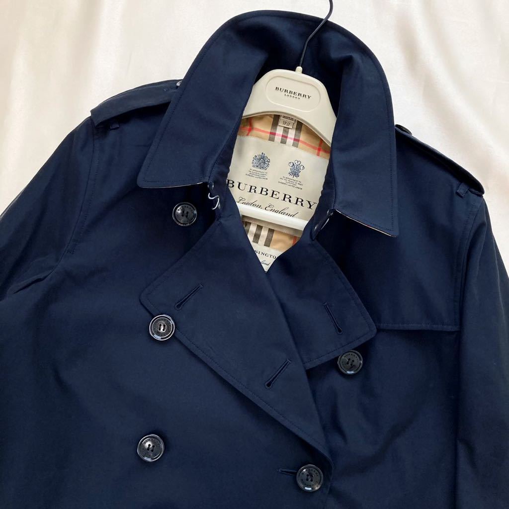 超美品◆バーバリー 大きいサイズ ITA46/48/XL-3L 「ケンジントン」濃紺トレンチコート BURBERRY 現行品近年モデル 英国製 通勤 フォーマル