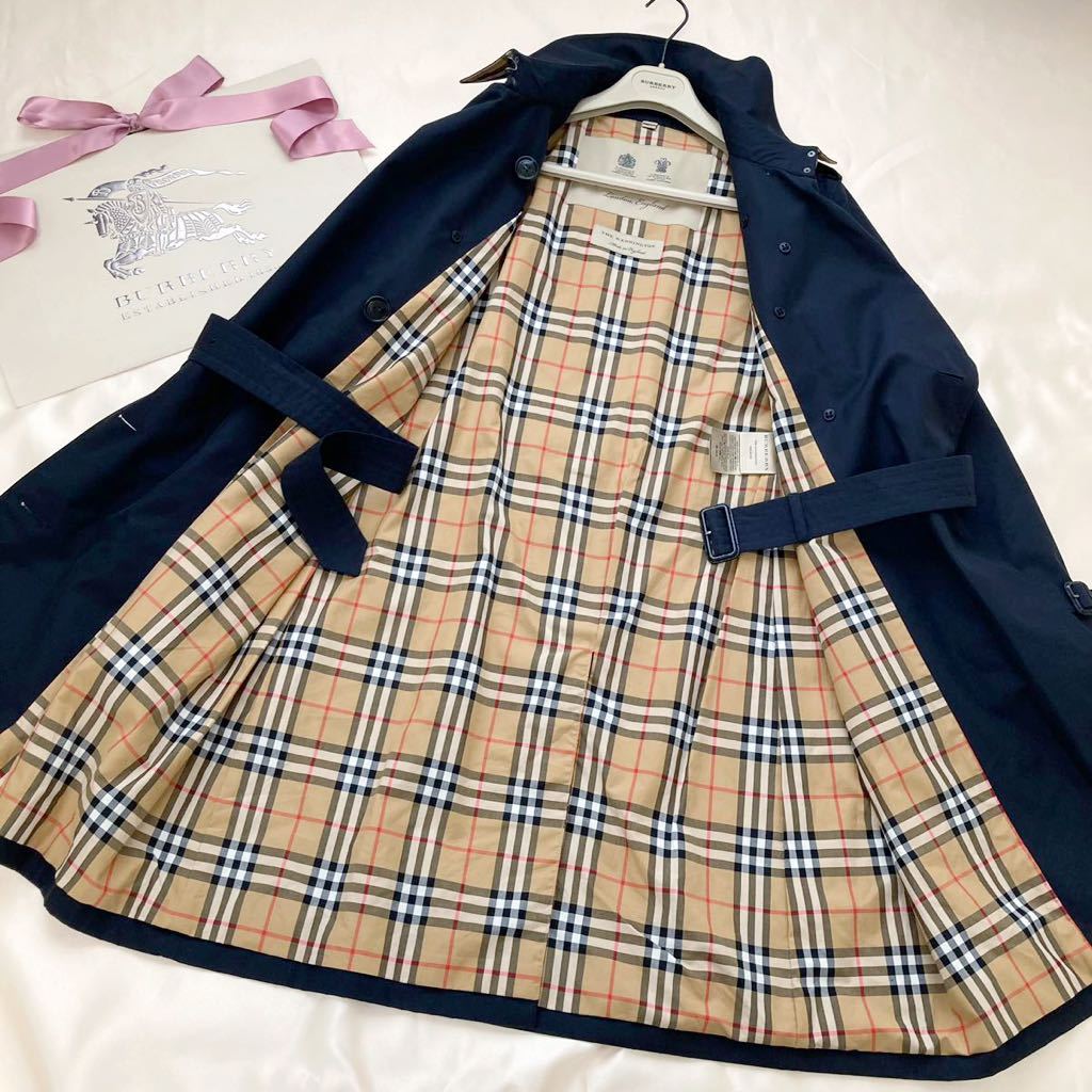 超美品◆バーバリー 大きいサイズ ITA46/48/XL-3L 「ケンジントン」濃紺トレンチコート BURBERRY 現行品近年モデル 英国製 通勤 フォーマル