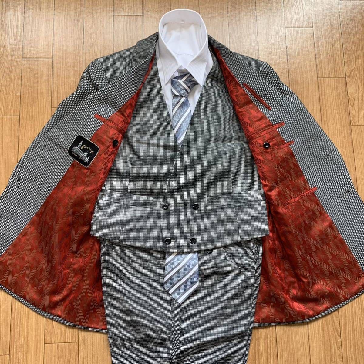 【3ピース】 dunhill　ダンヒル　シングルスーツ　S～Mサイズ程度　グレー　チェック柄　背抜き　2B　メンズ　スリーピース