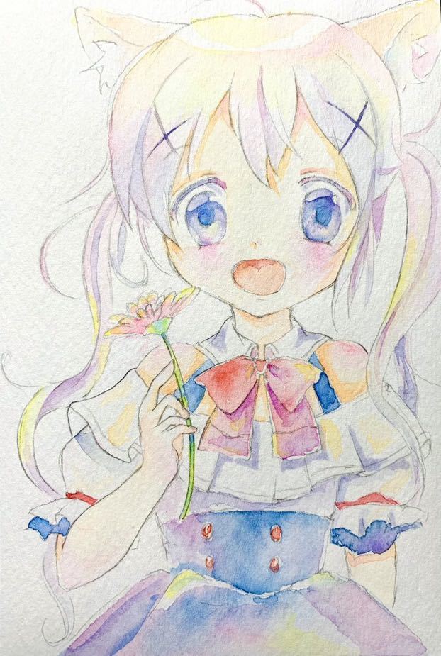まとめ単品 手描きイラスト オリジナル 水彩画 猫 猫耳 在庫あります ハンドメイド 日用品 インテリア Roe Solca Ec