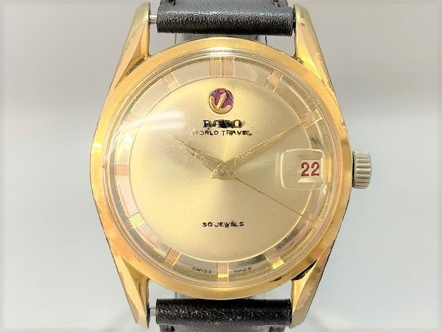 中古 駆動OK RADO ラドー ワールドトラベル 30石 SS/GP デイト 3針 