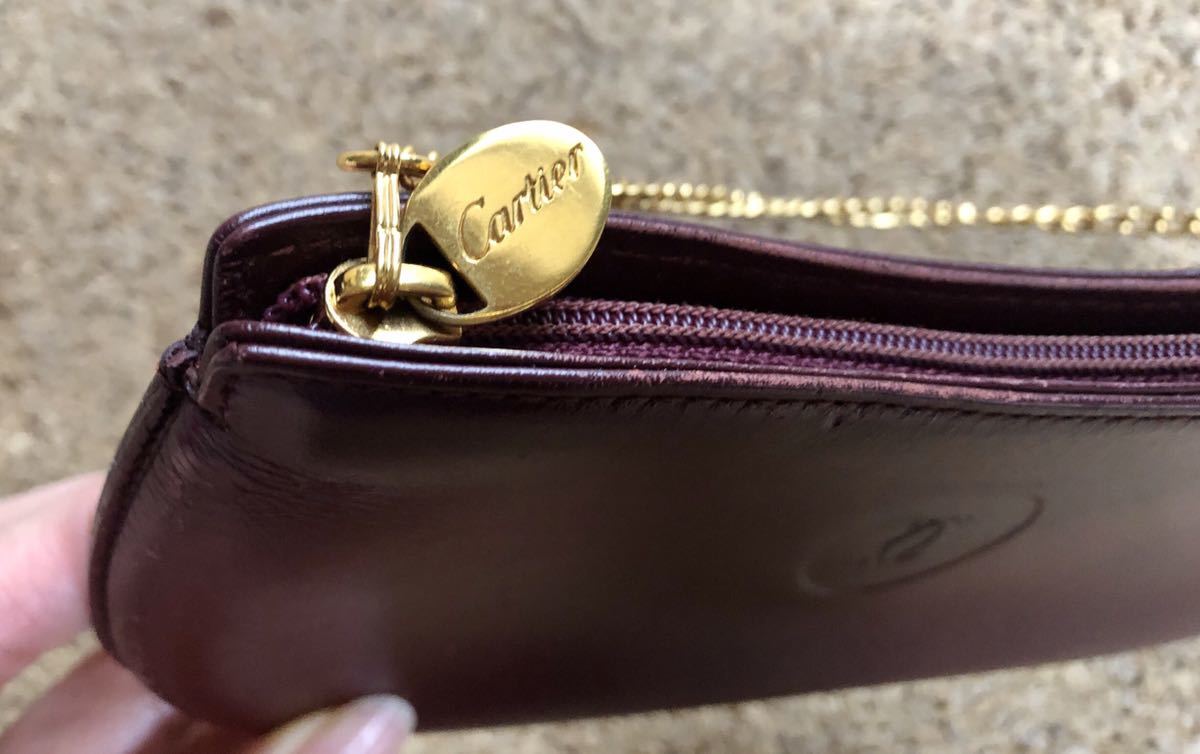 美品カルティエ Cartier マストライン チェーン付き アクセサリー ポーチ Cartier カルティエ マストライン アクセサリーポーチ チェーン付