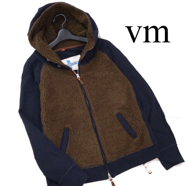 vm ヴーム パラスパレス取扱★ ボア × スウェット 切替♪ ジップアップ パーカー フーディー Sz.3　レディース ネイビー　D1T01063_8#I