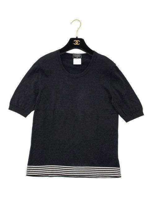 シャネル　CHANEL 黒白　ボーダー　アンサンブル　カーディガン　半袖カットソー　トップス　ヴィンテージ　美品　ココボタン ツインニット ニット ボーダー シャネル P19237V01073 02P ボーダー（ブランドシャネル）（トップス｜レディース