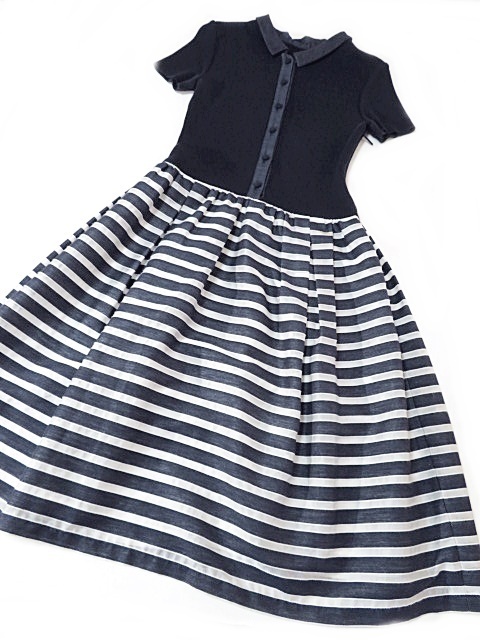 Reneルネ/ニット切替半袖ドッキングワンピース：36/紺白系nf176  