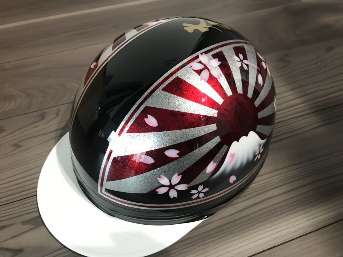 富士日章 コルク半 ヘルメット レッドラメ 大和魂 桜 旧車會