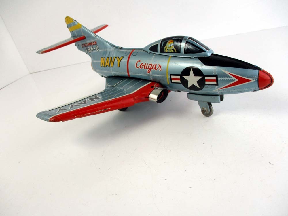 野村トーイ　1950年代製　NAVY GRUMMAN F9F-8 COUGAR　完動品 長さ約29ｃｍ_9