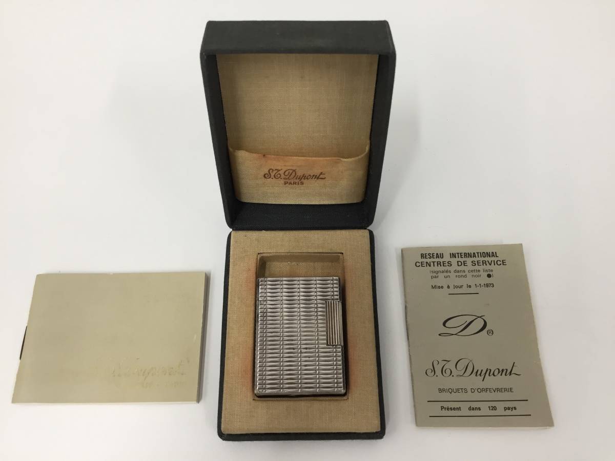 （1078）S.T.Dupont デュポン 着火未確認 ガスライター ライン1S ショート ローラー式 スクエア シルバーカラー 喫煙グッズ
