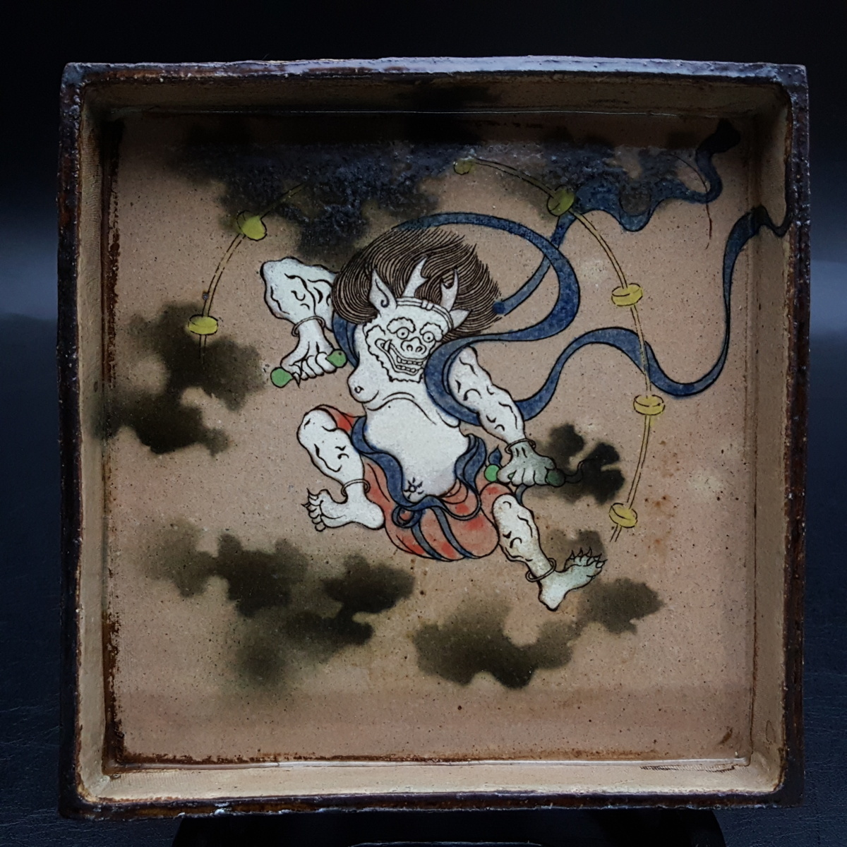 宝蔵】江戸時代 尾形乾山 風神雷神図 角皿一対 16cm 時代箱 | FUJITA