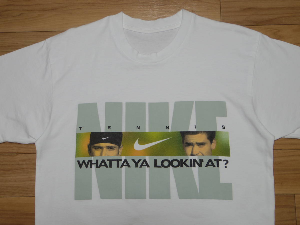 90s□NIKE ナイキ□アガシ サンプラス プリント Tシャツ□ホワイト 白 
