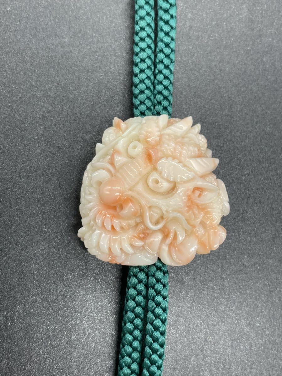 【3195】ループタイ 珊瑚 彫刻 龍 総重量38.2g ヴィンテージ コーラル さんご 竜