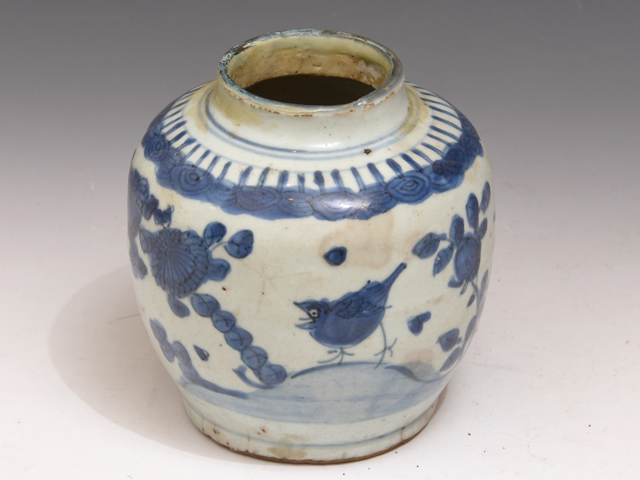 中国美術 明末時代 花鳥図小壷 花器 花入 花生 花瓶 古陶磁器