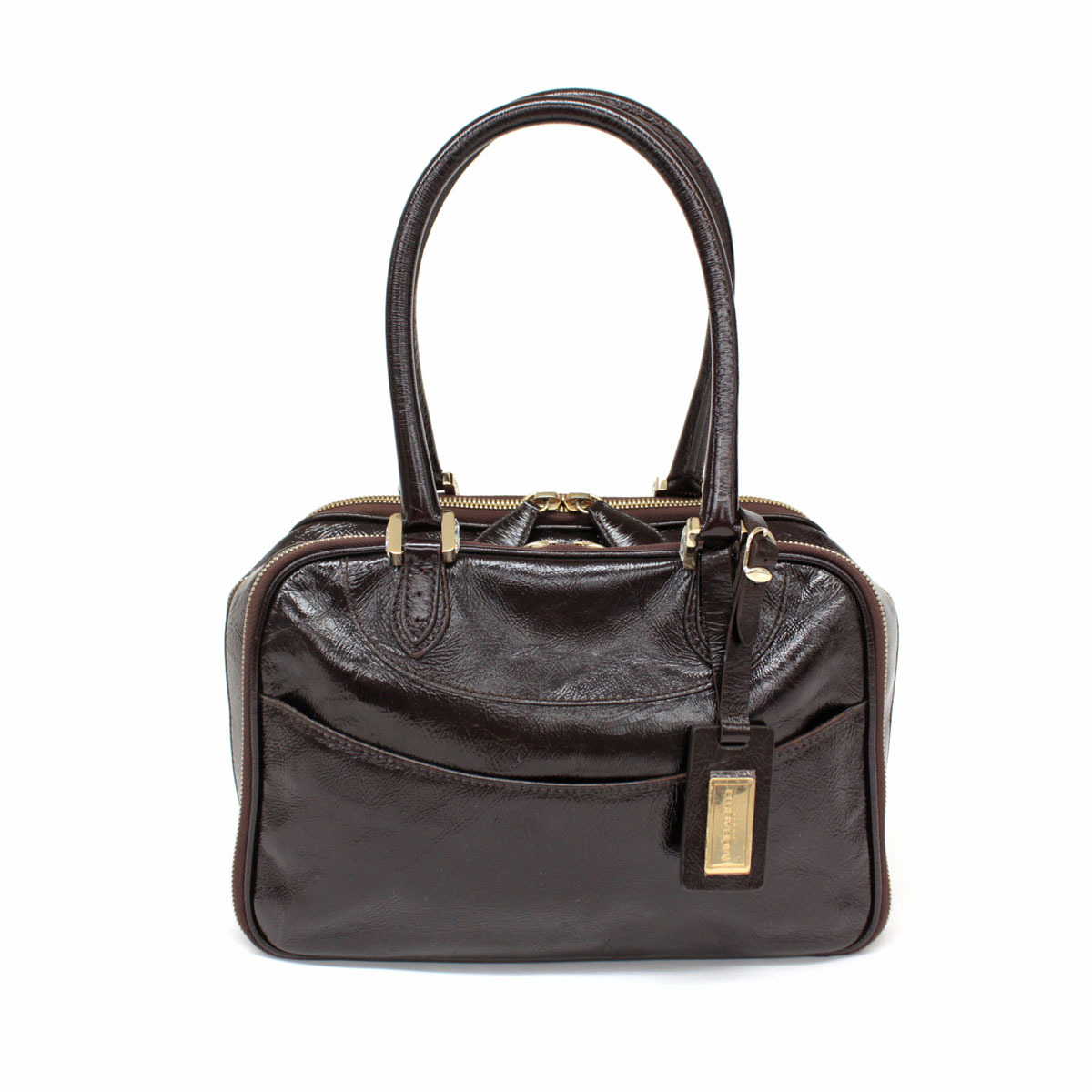 ◇MORABITO モラビト エナメル ハンドバッグ◇ brown /茶/ブラウン 