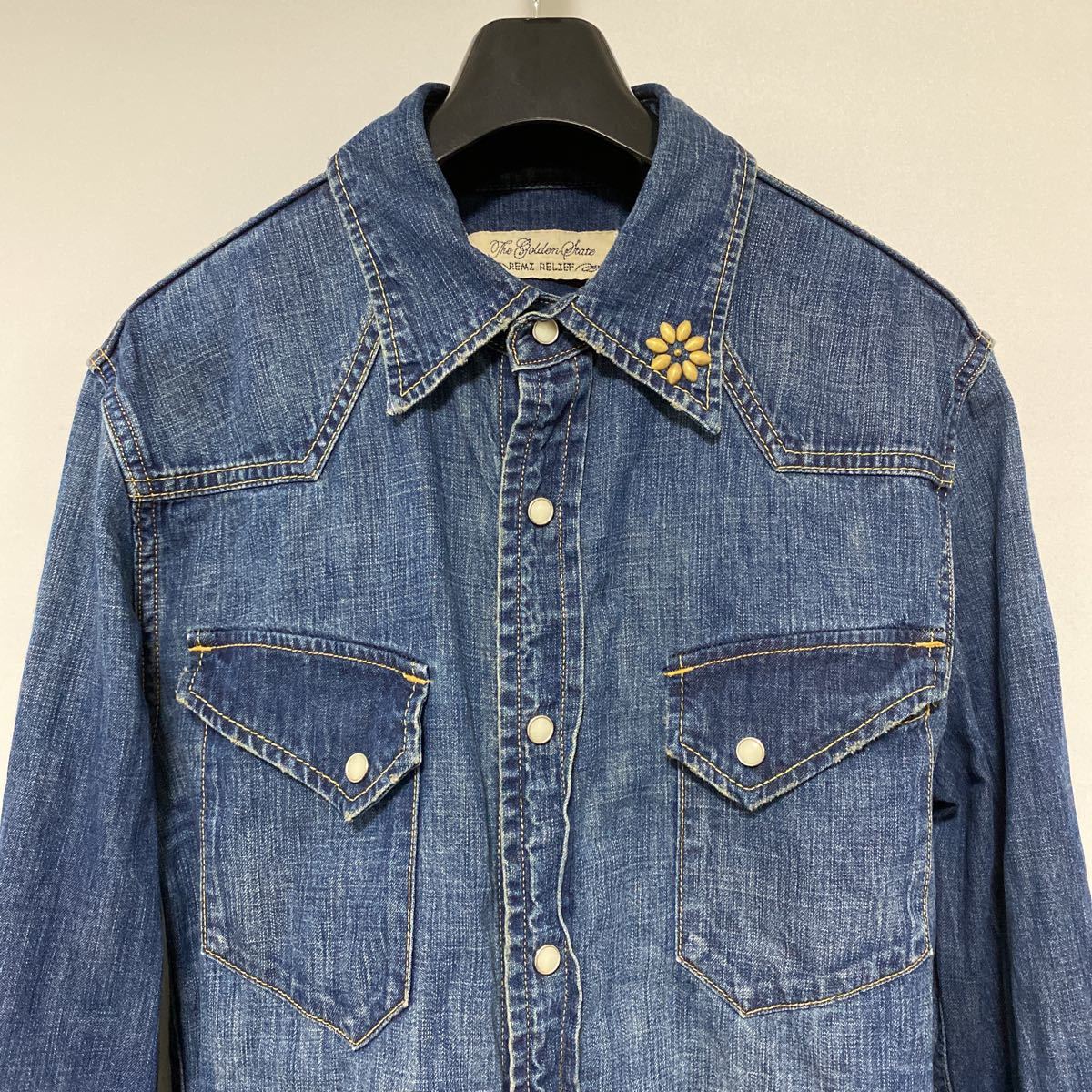 美品 レミレリーフ インディゴ ブルー 加工 スタッズ デニム 