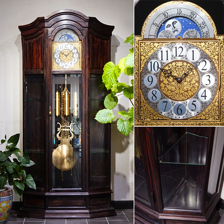 慶應◇英国製 唐木材 面取りガラス 高級ホールクロック 彫金文字盤