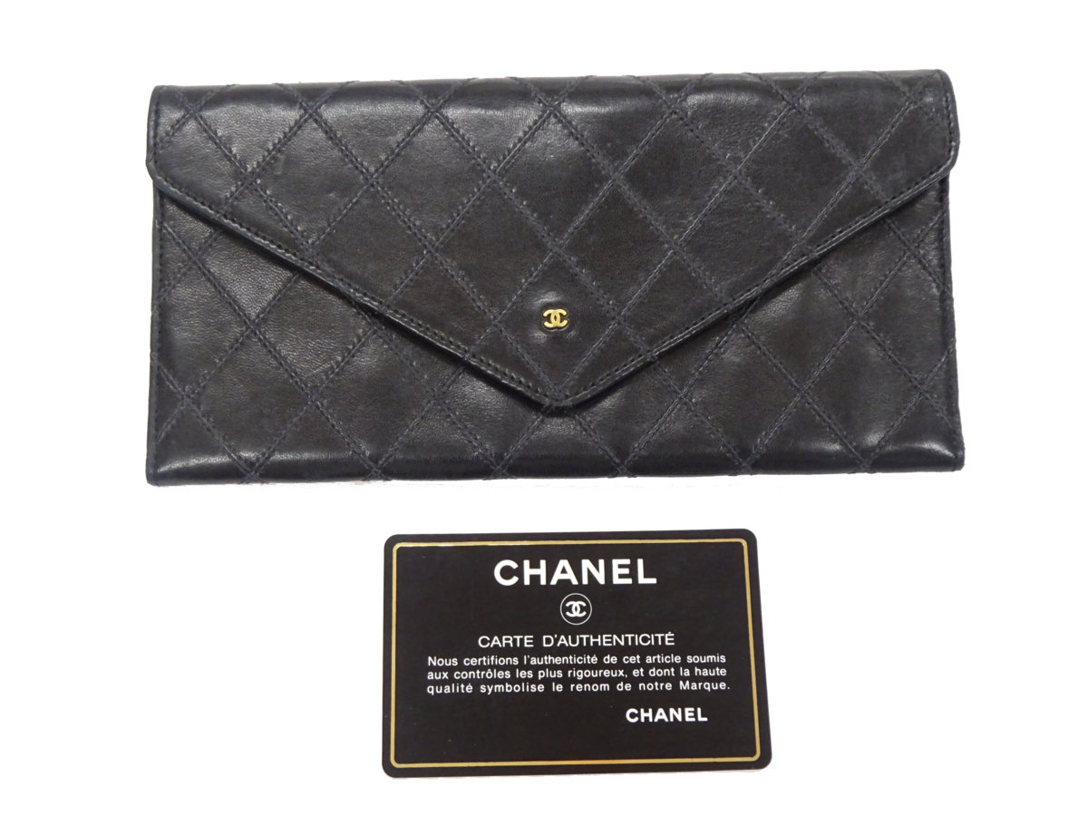 シャネル/CHANEL ビコローレ レザー 長財布 2番台 ブラック ゴールド 