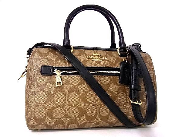 1円 ■極美品■ COACH コーチ F83607 シグネチャー PVC×レザー 2WAY ハンドバッグ ショルダー 肩掛け ブラウン系×ブラック系 M7511sオ