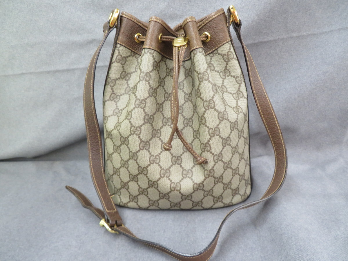 02-2443】GUCCI グッチ 巾着 ショルダーバッグ オールドグッチ GG