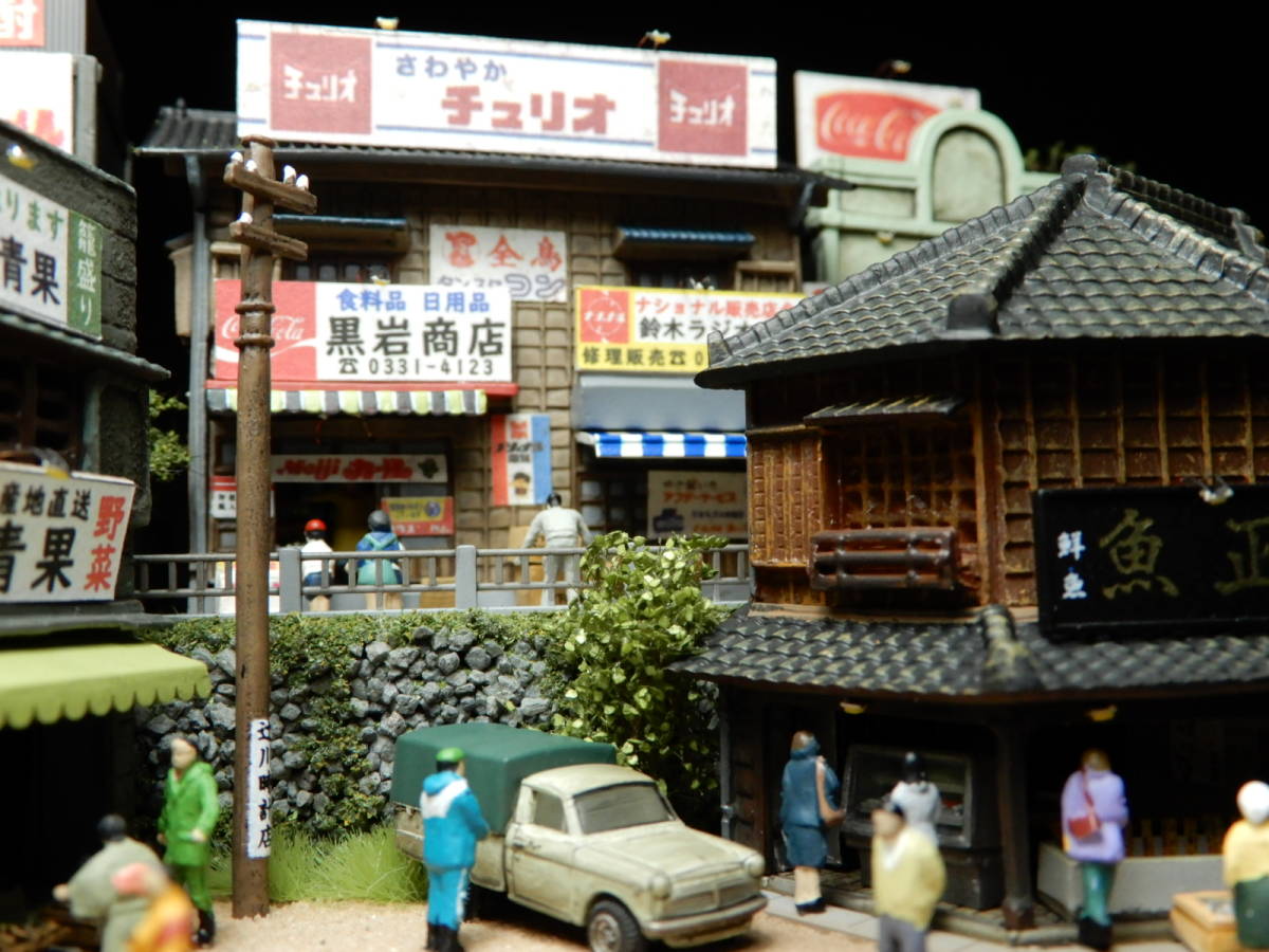 1/150 ジオラマ『昭和の街並み』賑やかな下町の情景　★LED電飾/ケース付_9