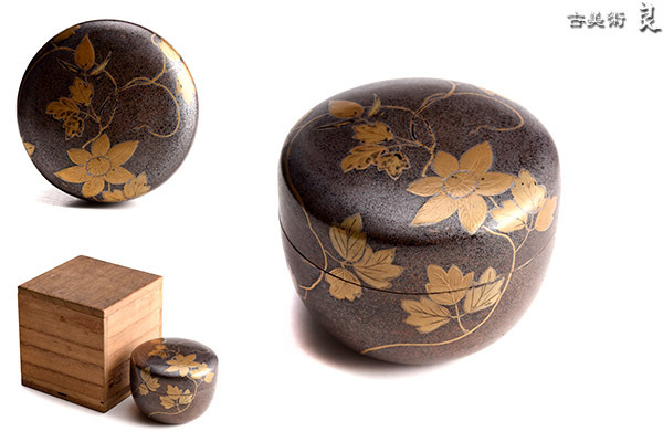 h3032▽良▽江戸時代蔦花蒔絵棗 検 漆器蒔絵大名道具江戸時代明治時代