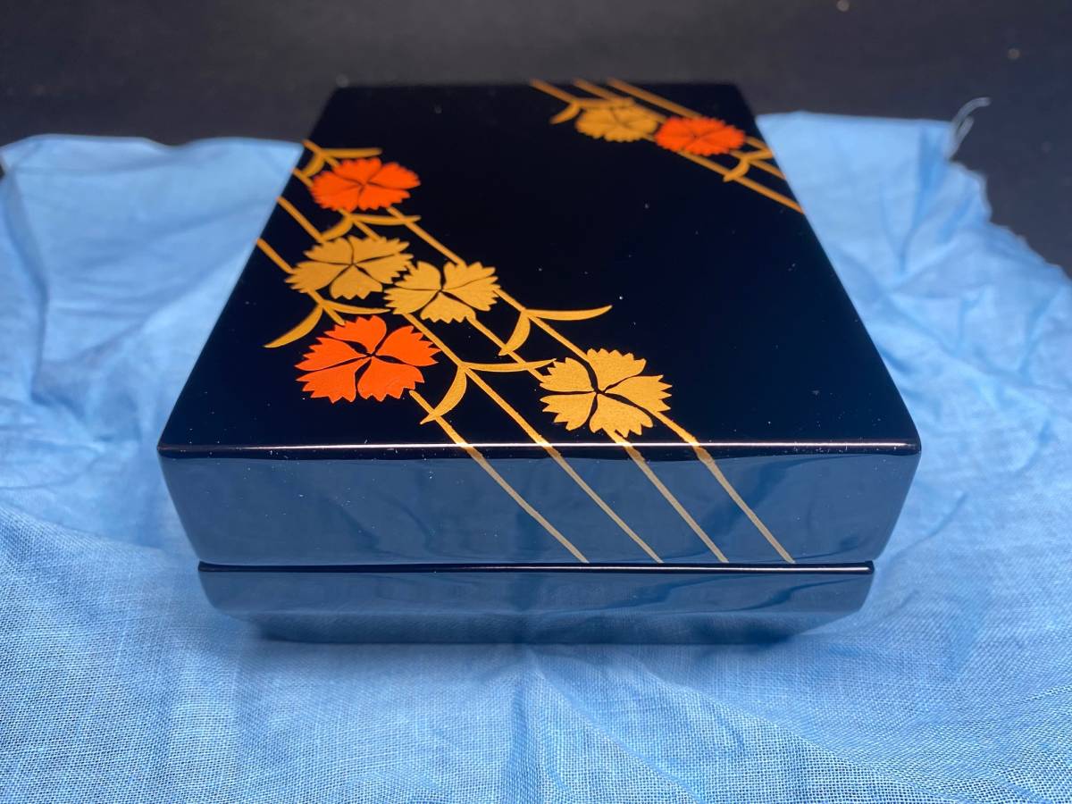 平安象彦造 撫子蒔絵 小箱 文庫 共箱 京漆器 漆芸 硯箱