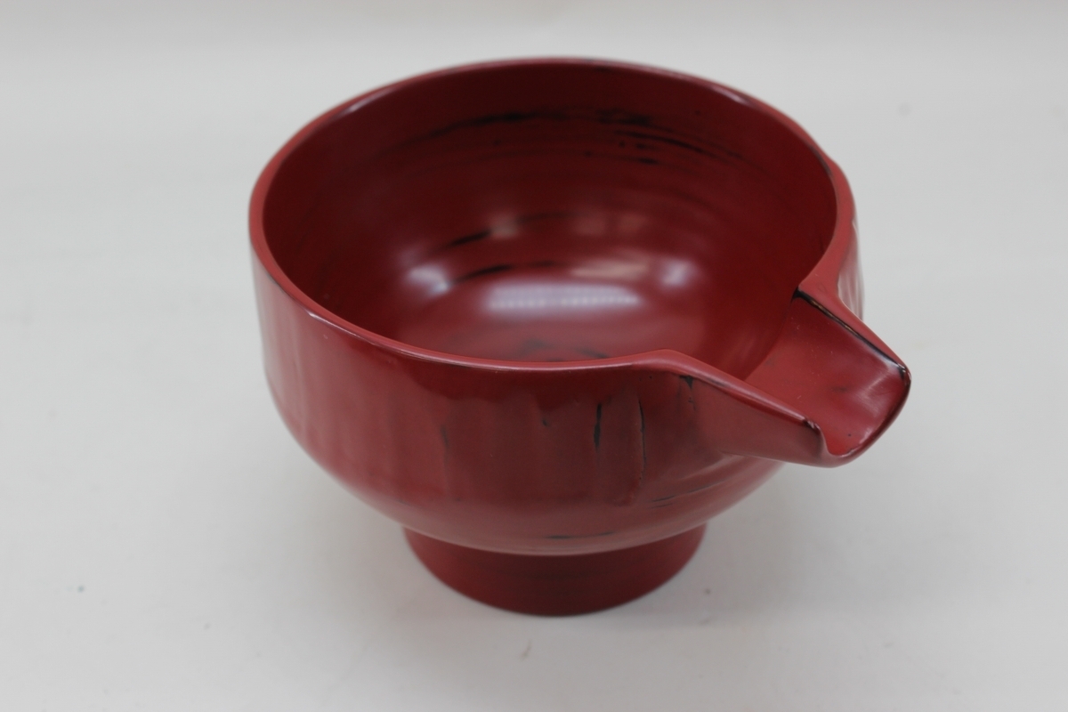 得価，限定SALE 根来 はつり 片口 八木繁 朱色 漆器 箱付き 中古[1-2084