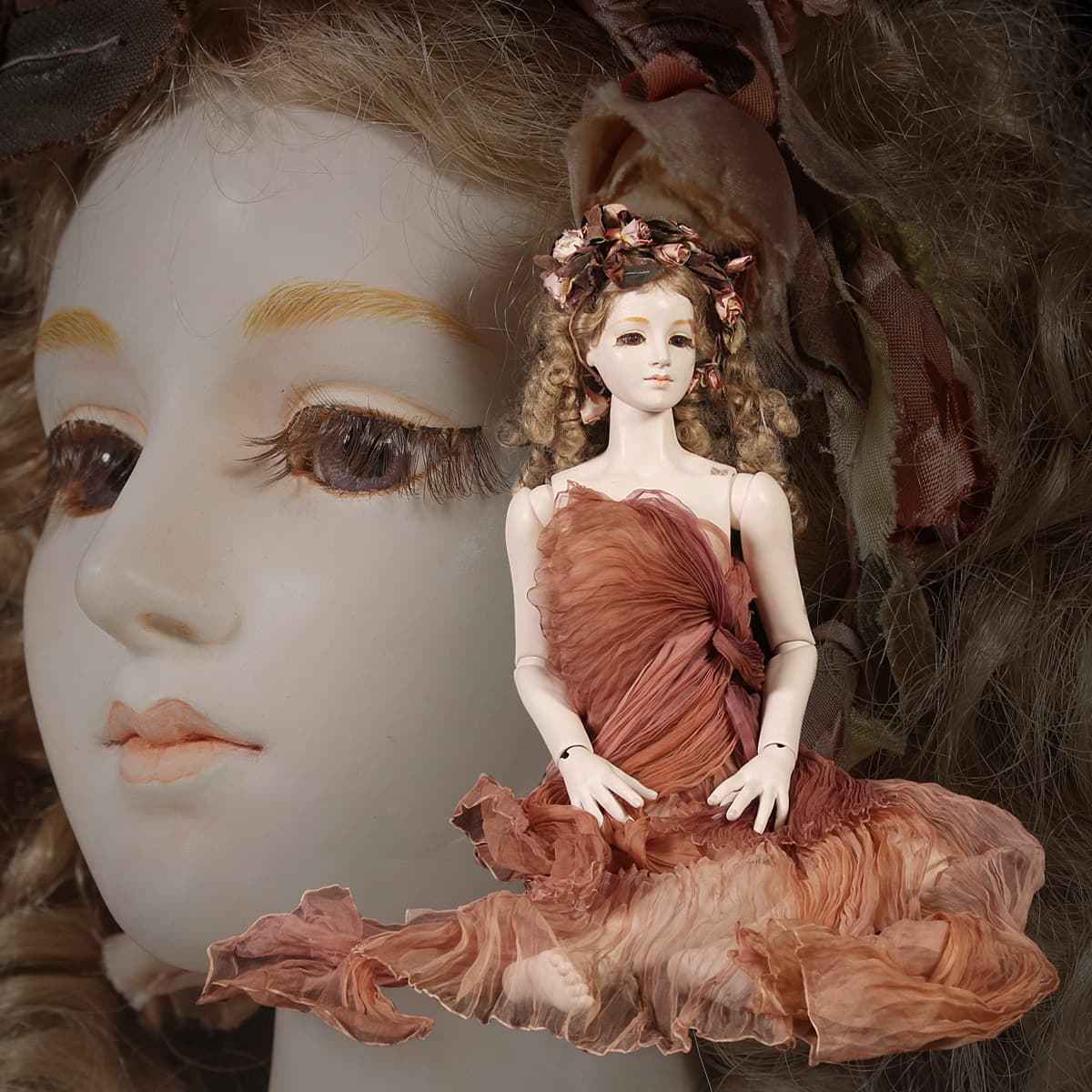DQ600 【人形作家 坂田由利子 作】創作人形「花の妖精」全長94.3cm